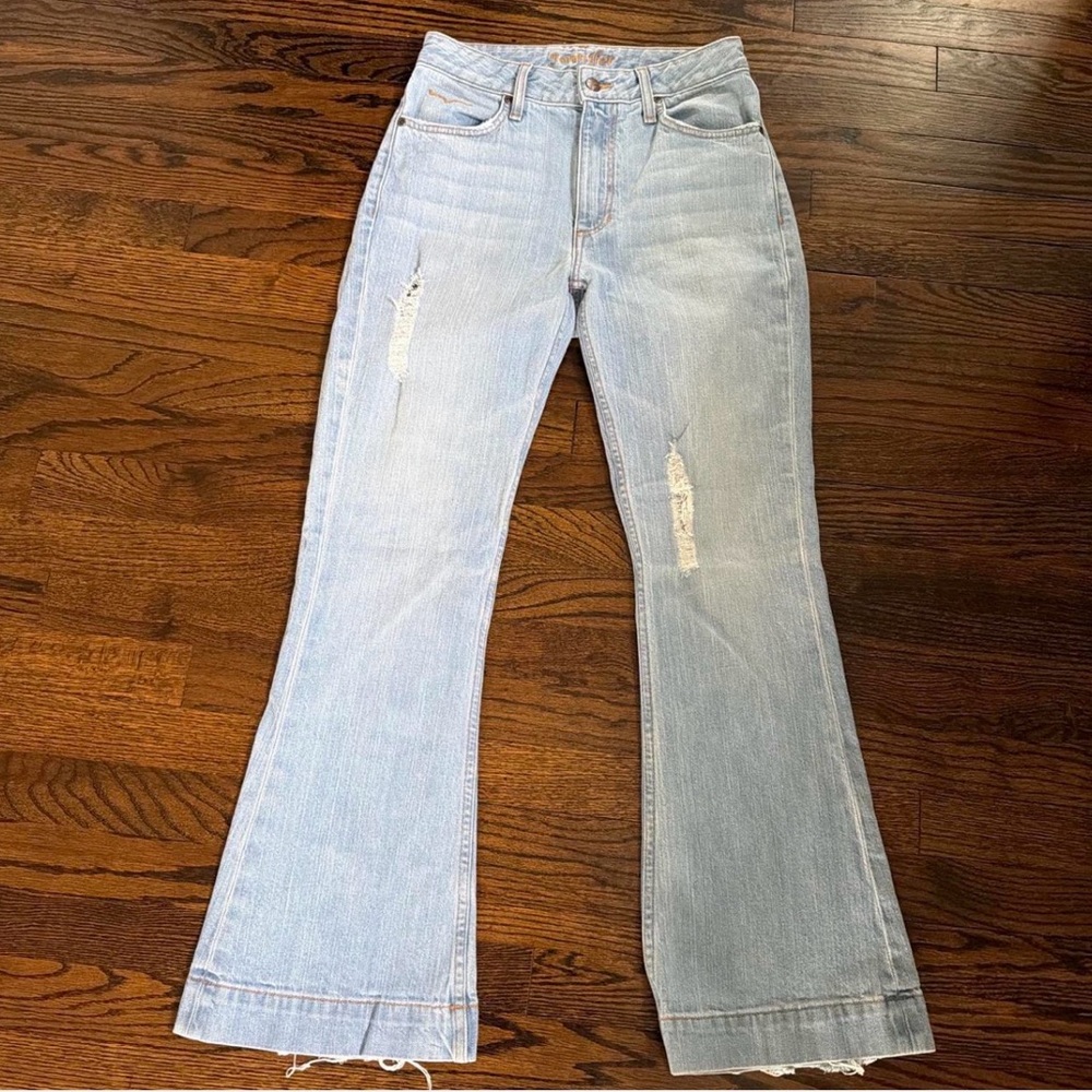 Light Blue Kimes Women's Flare Jeans - Classic Distressed Denim